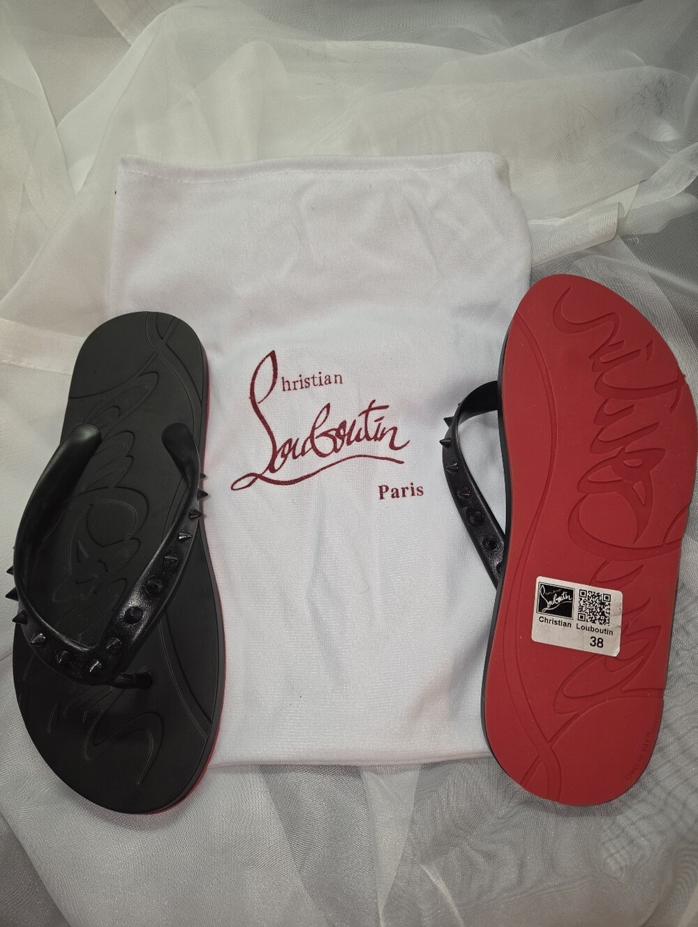 Christian Louboutin Donna Black Studded Flip-Flop Sandals - Picture 8 of 8